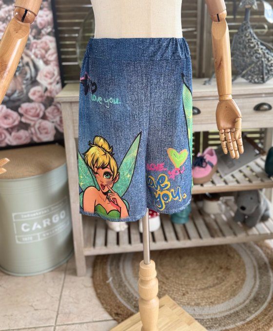 Ensemble short + top effet jeans délavé La Fée Clochette du 38 au 50/52