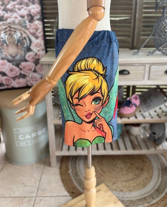 Ensemble short + top effet jeans délavé La Fée Clochette du 38 au 50/52