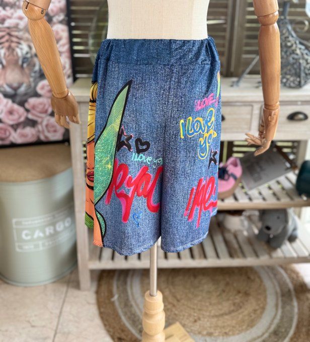 Ensemble short + top effet jeans délavé La Fée Clochette du 38 au 50/52