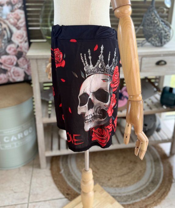 Ensemble short + top noir Skulls & Red Roses du 38 au 50/52