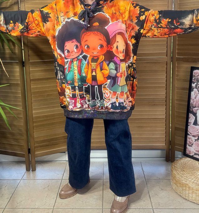 Sweat à capuche long multicolore Les Fillettes en Hiver paillettes du 40 au 50/52 