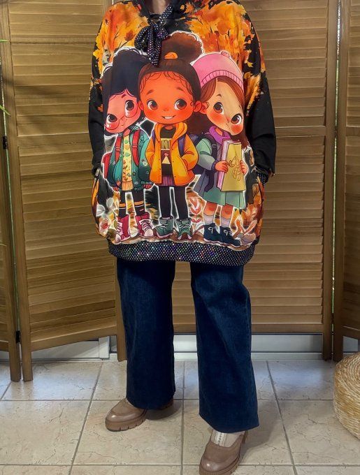 Sweat à capuche long multicolore Les Fillettes en Hiver paillettes du 40 au 50/52