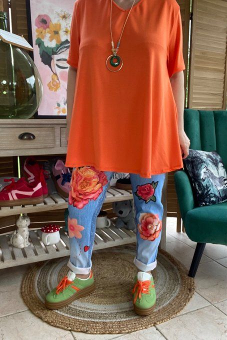 Tee-shirt Sally blanc Vintage bouclette vert anis du 40 au 50/52  