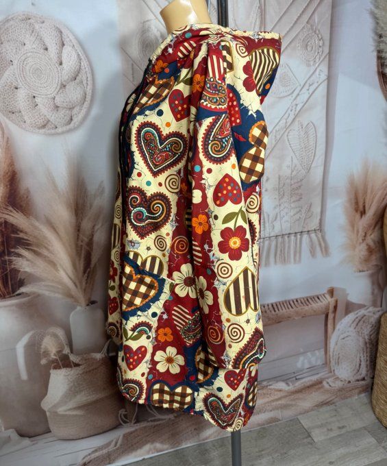Coupe-vent à capuche déperlant Hippie Chic Coeurs Patchwork du 38 au 48 et même +  