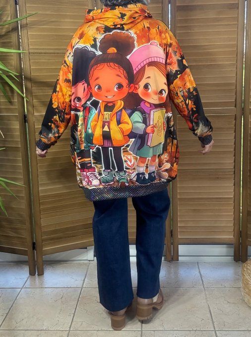 Sweat à capuche long multicolore Les Fillettes en Hiver paillettes du 40 au 50/52 