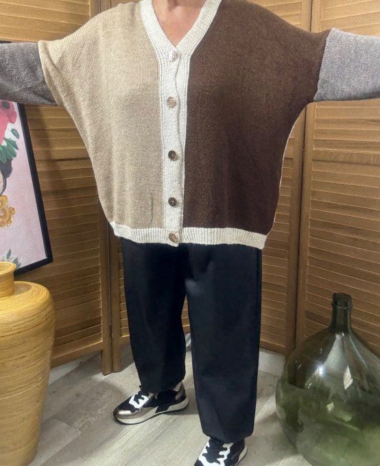 Gilet ample Choco Beige Crème douceur ++++ du 40 au 54 et même + si porté ouvert 