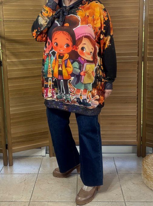 Sweat à capuche long multicolore Les Fillettes en Hiver paillettes du 40 au 50/52 