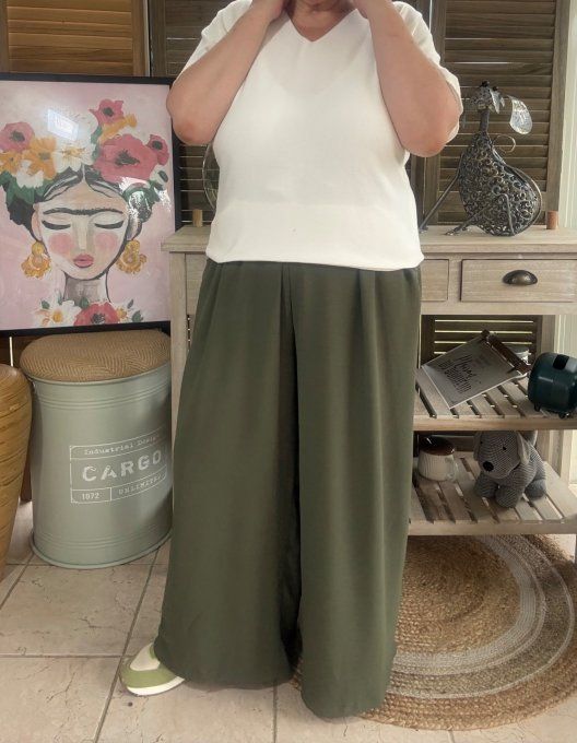 pantalon Palazzo kaki viscose ceinture ajustable confort ++++ du 38 au 52 