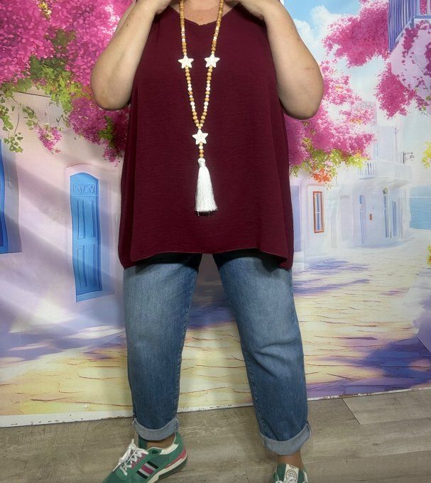Blouse oversize Lie de Vin croisée dans le dos sans manches douceur +++ du 38 au 50/52 