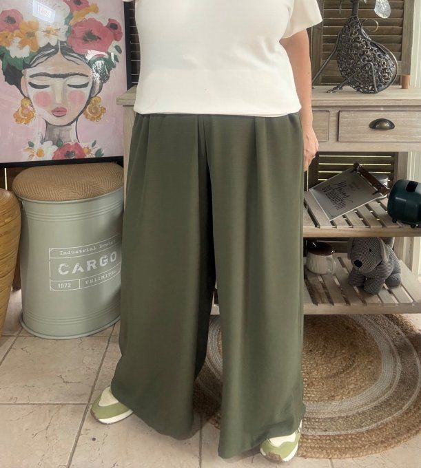 pantalon Palazzo kaki viscose ceinture ajustable confort ++++ du 38 au 52 
