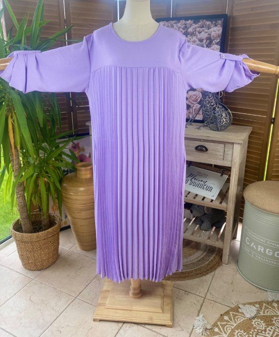 Robe ample longue plissée Lilas manches longues ajustables du 40 au 52 