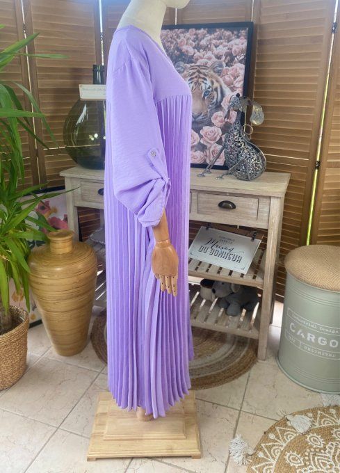 Robe ample longue plissée Lilas manches longues ajustables du 40 au 52 