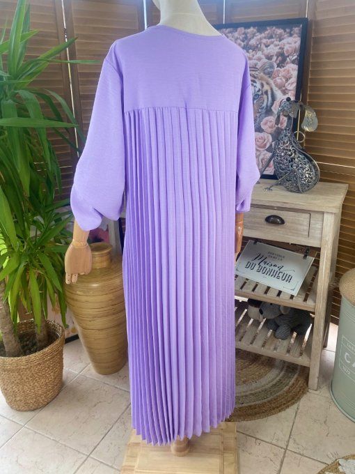 Robe ample longue plissée Lilas manches longues ajustables du 40 au 52 