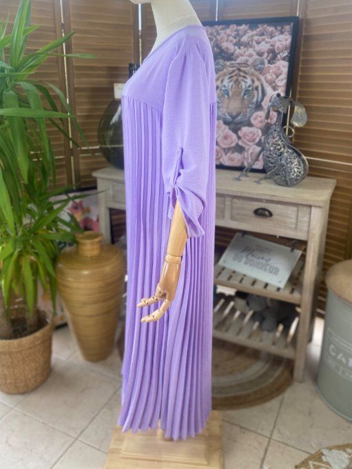 Robe ample longue plissée Lilas manches longues ajustables du 40 au 52 