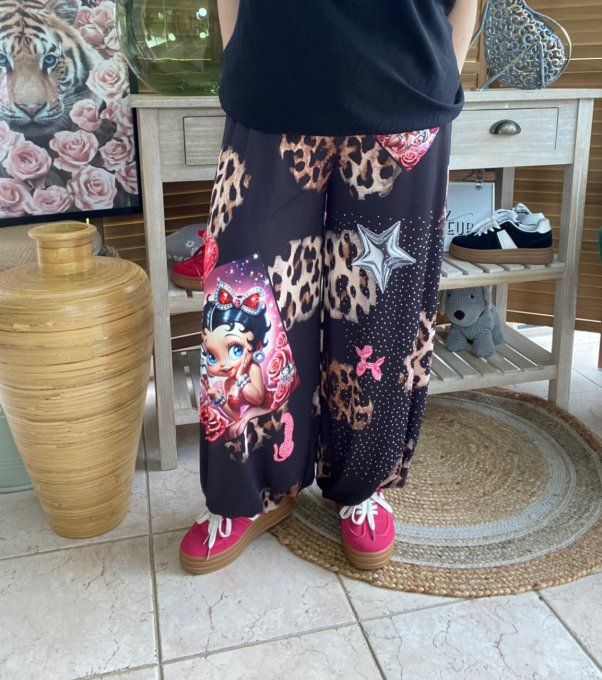 pantalon boule noir & léo Betty Boop Perles + Strass argentés  du 40 au 50/52 