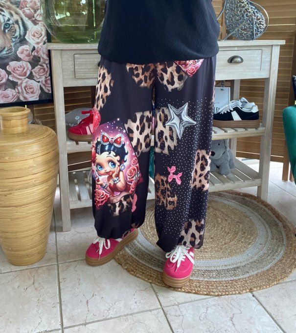 pantalon boule noir & léo Betty Boop Perles + Strass argentés  du 40 au 50/52 