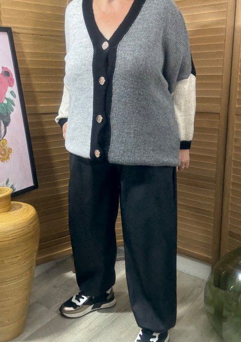 Gilet ample Noir Gris Crème douceur ++++ du 40 au 54 et même + si porté ouvert 