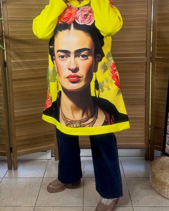 Sweat à capuche long ou robe sweat jaune Frida Kahlo du 40 au 52 