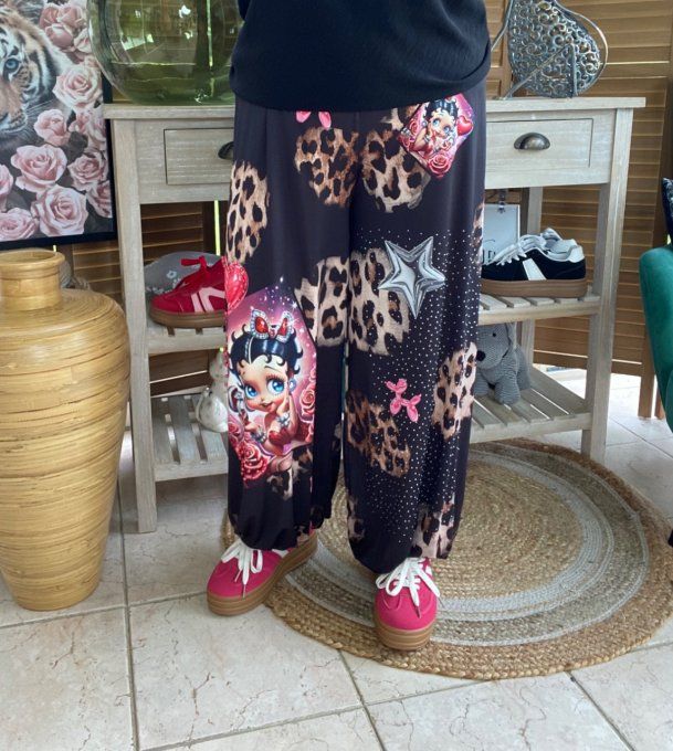 pantalon boule noir & léo Betty Boop Perles + Strass argentés  du 40 au 50/52 