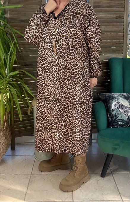 Robe longue oversize Léopard choco noir beige du 42 au 52 