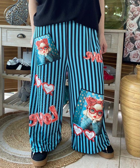 pantalon façon Palazzo rayé Fillette perles et strass confort +++ du 40 au 50/52