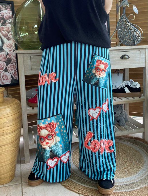 pantalon façon Palazzo rayé Fillette perles et strass confort +++ du 40 au 50/52