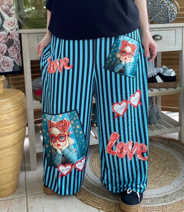 pantalon façon Palazzo rayé Fillette perles et strass confort +++ du 40 au 50/52