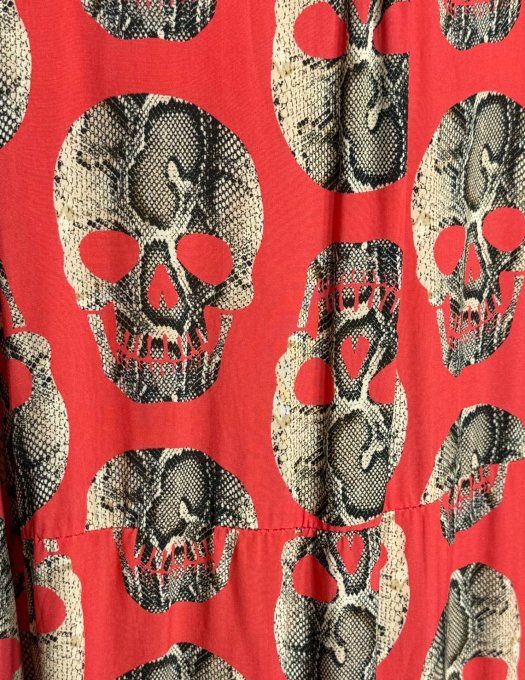 Robe trapèze courte rouge orangé Skulls TDM Calaveras Léopard du 40 au 48
