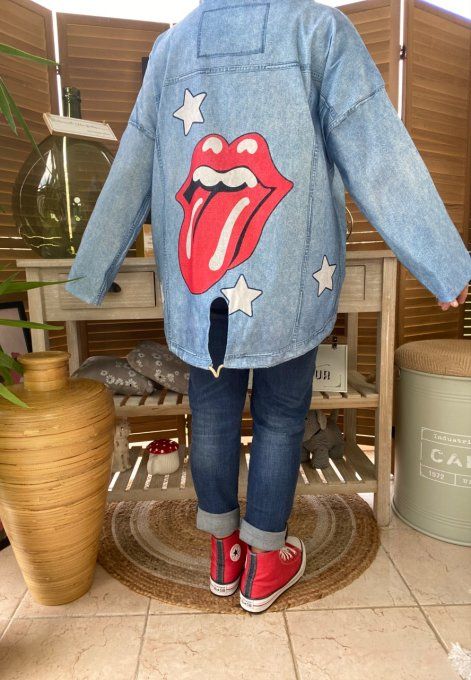 Coupe-vent à capuche déperlant  effet jeans délavé Rolling Stones Stars du 38 au 48/50 et même + 