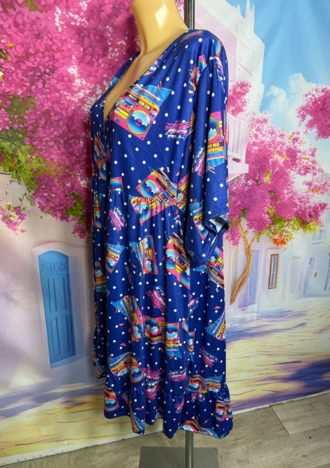 Robe trapèze courte bleue Nostalgie Music 1980's du 42 au 54/56