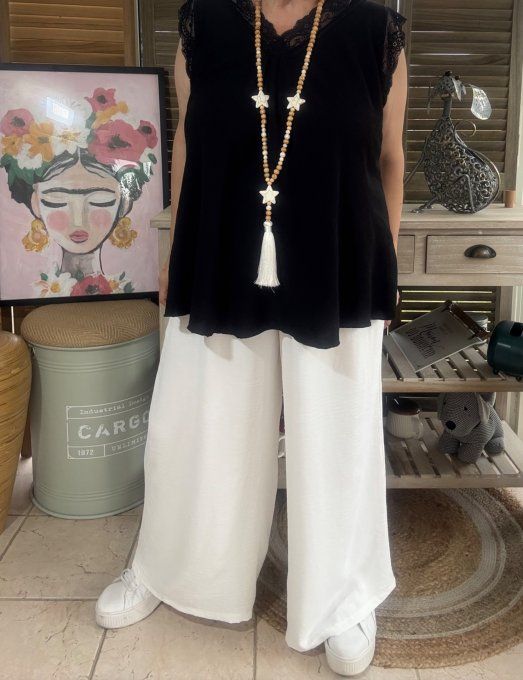 pantalon Palazzo blanc viscose ceinture ajustable confort ++++ du 38 au 52 