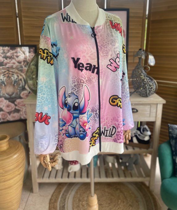 Blouson fin bombers ample multicolore Stitch Bubble du 40 au 50 et même + 