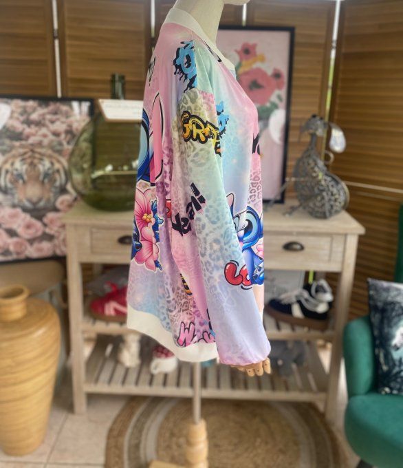 Blouson fin bombers ample multicolore Stitch Bubble du 40 au 50 et même + 