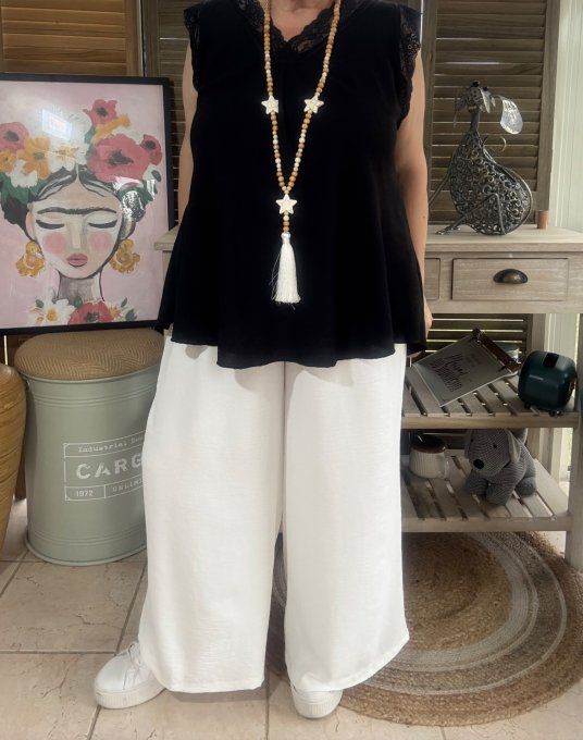 pantalon Palazzo blanc viscose ceinture ajustable confort ++++ du 38 au 52 
