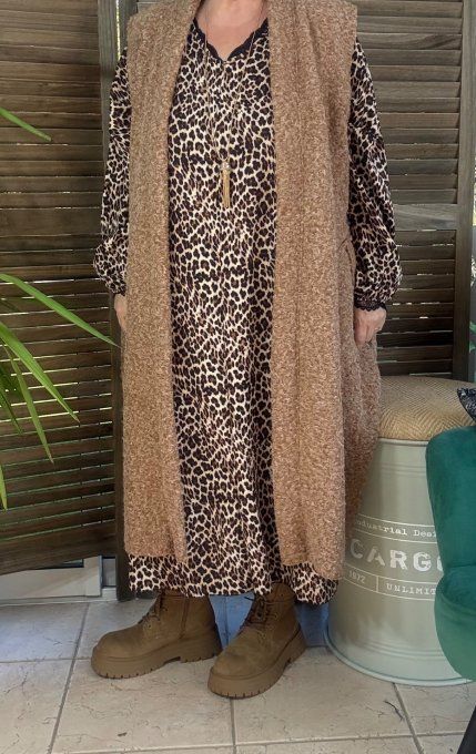 Robe longue oversize Léopard choco noir beige du 42 au 52 
