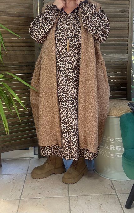 Robe longue oversize Léopard choco noir beige du 42 au 52 
