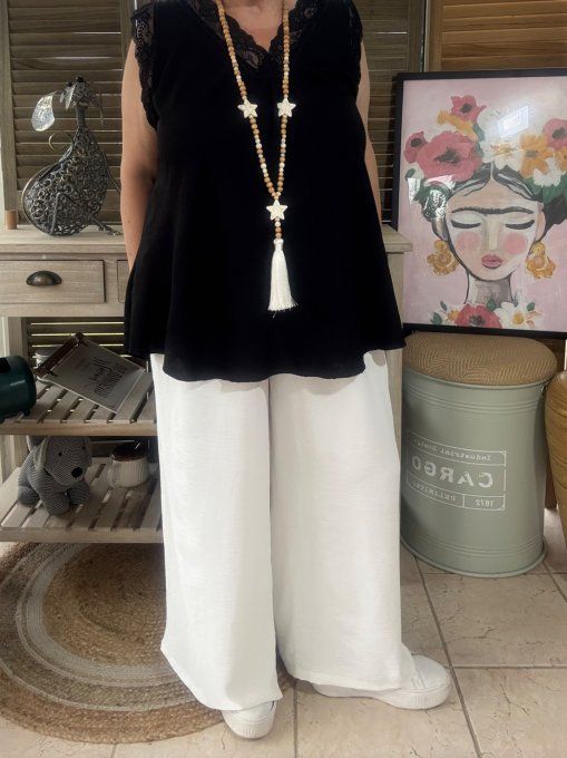pantalon Palazzo blanc viscose ceinture ajustable confort ++++ du 38 au 52 