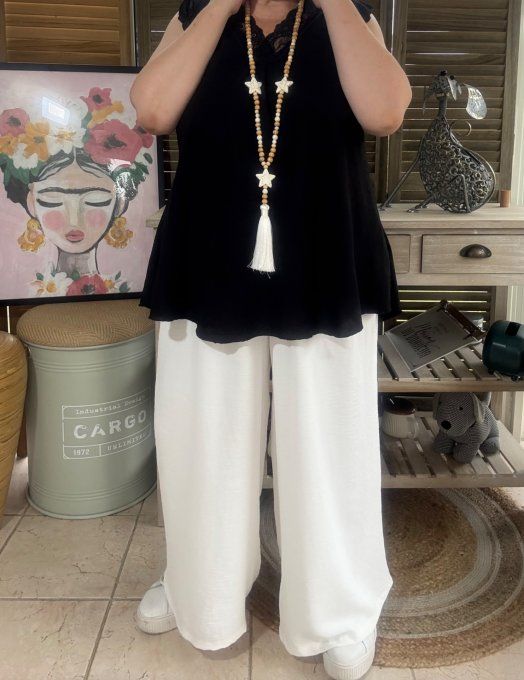 pantalon Palazzo blanc viscose ceinture ajustable confort ++++ du 38 au 52 
