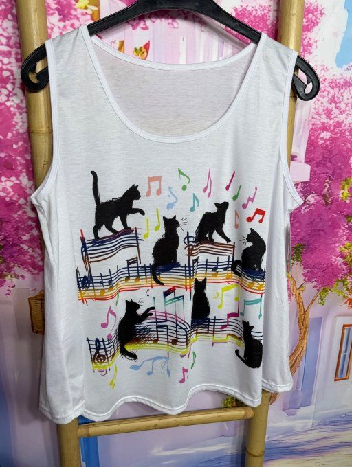 Débardeur trapèze blanc Les Chats Musiciens Partition du 40 au 50/52 