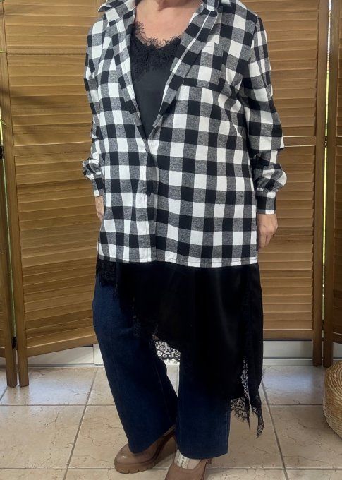 Chemise type flanelle bûcheron carreaux noirs & blancs douceur ++++ du 36 au 46 et même + 
