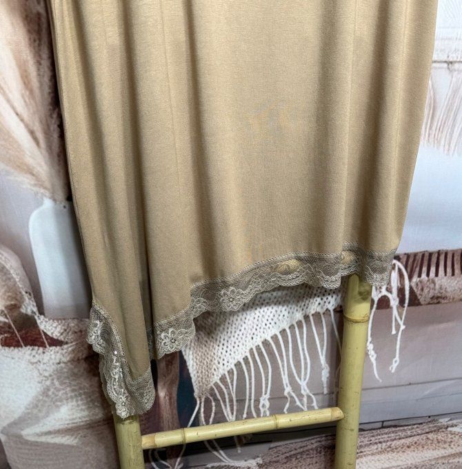 Top ample asymétrique Camel manches courtes & dentelle en bas douceur +++ du 40 au 52/54