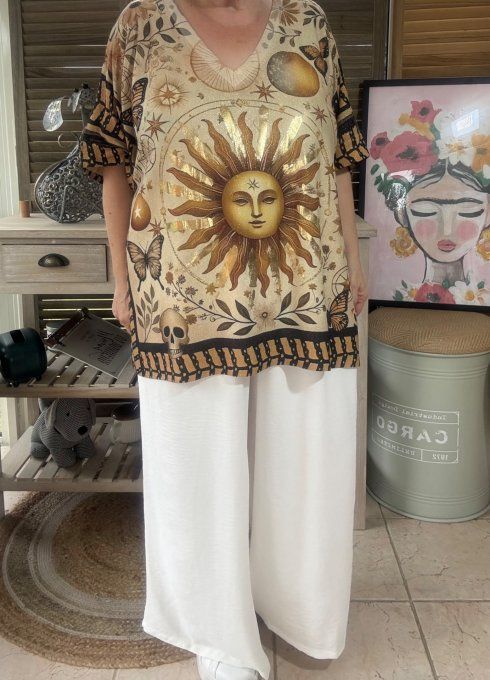 Top lurex beige pailleté doré Le Soleil et les Astres du 40 au 52/54 