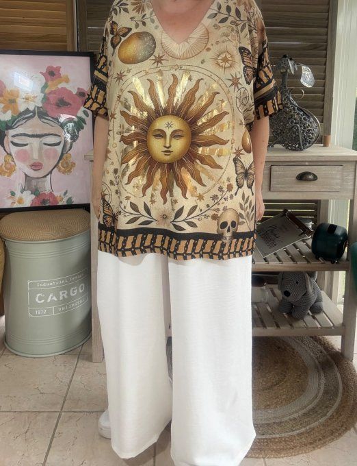 Top lurex beige pailleté doré Le Soleil et les Astres du 40 au 52/54 