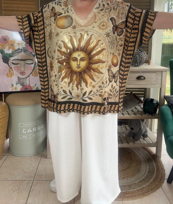 Top lurex beige pailleté doré Le Soleil et les Astres du 40 au 52/54 