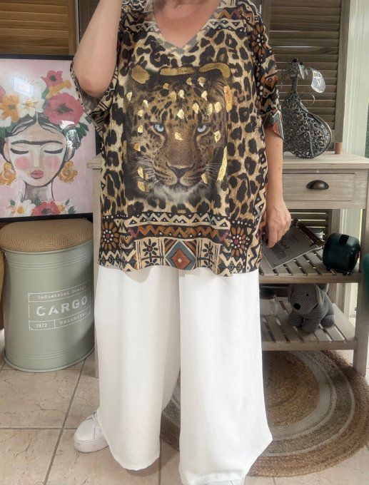 Top lurex Léopard beige pailleté doré Le Tigre Majestueux du 40 au 52/54 