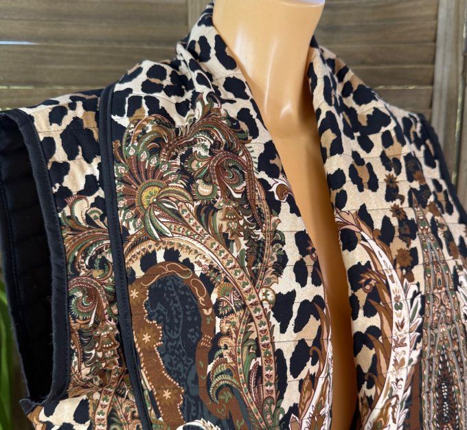 Veste sans manches matelassée Cachemire camel & choco du 36 au 46 et même + 