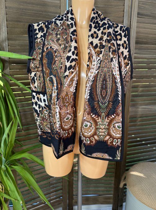 Veste sans manches matelassée Cachemire camel & choco du 36 au 46 et même + 