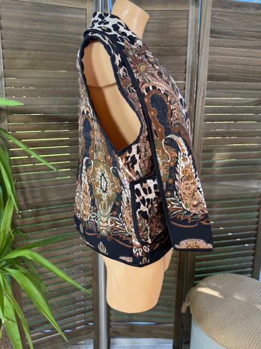 Veste sans manches matelassée Cachemire camel & choco du 36 au 46 et même + 