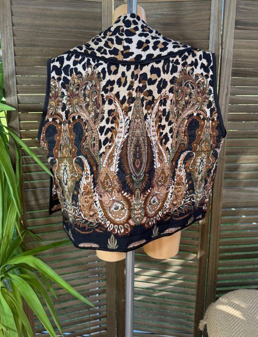 Veste sans manches matelassée Cachemire camel & choco du 36 au 46 et même + 