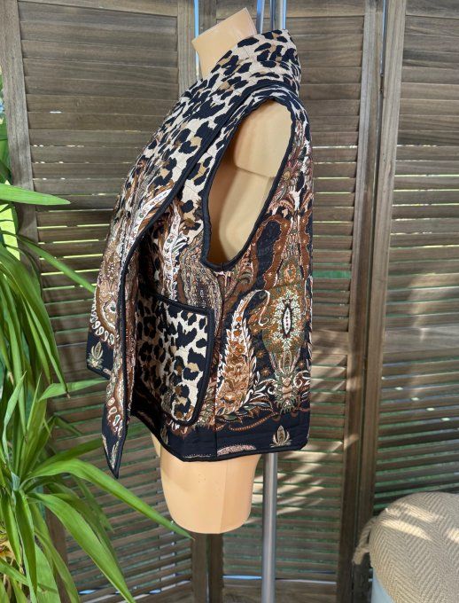 Veste sans manches matelassée Cachemire camel & choco du 36 au 46 et même + 